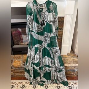 Anthropologie Green and Cream Abstract Striped Maxi Dress